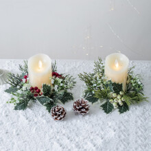 Jacenvly Weihnachtsbeleuchtung im Ausverkauf, Kerzenringe, Tischkranz, künstliches Grün mit Kerzenhaltern, passend zur festlichen Dekoration