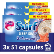 Surf 3 in 1 Deep Sea Laundry Capsules XL Pack (3 x 51 Washes, 153 Washes Total)