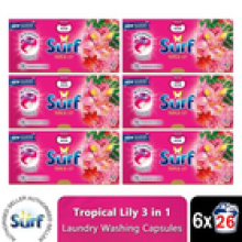 Surf 3 in 1 Laundry Washing Detergent Capsules Tropical Lily, 156 Washes