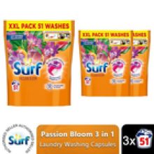 Surf 3 in 1 Laundry Washing Detergent Capsules Passion Bloom, 153 Washes