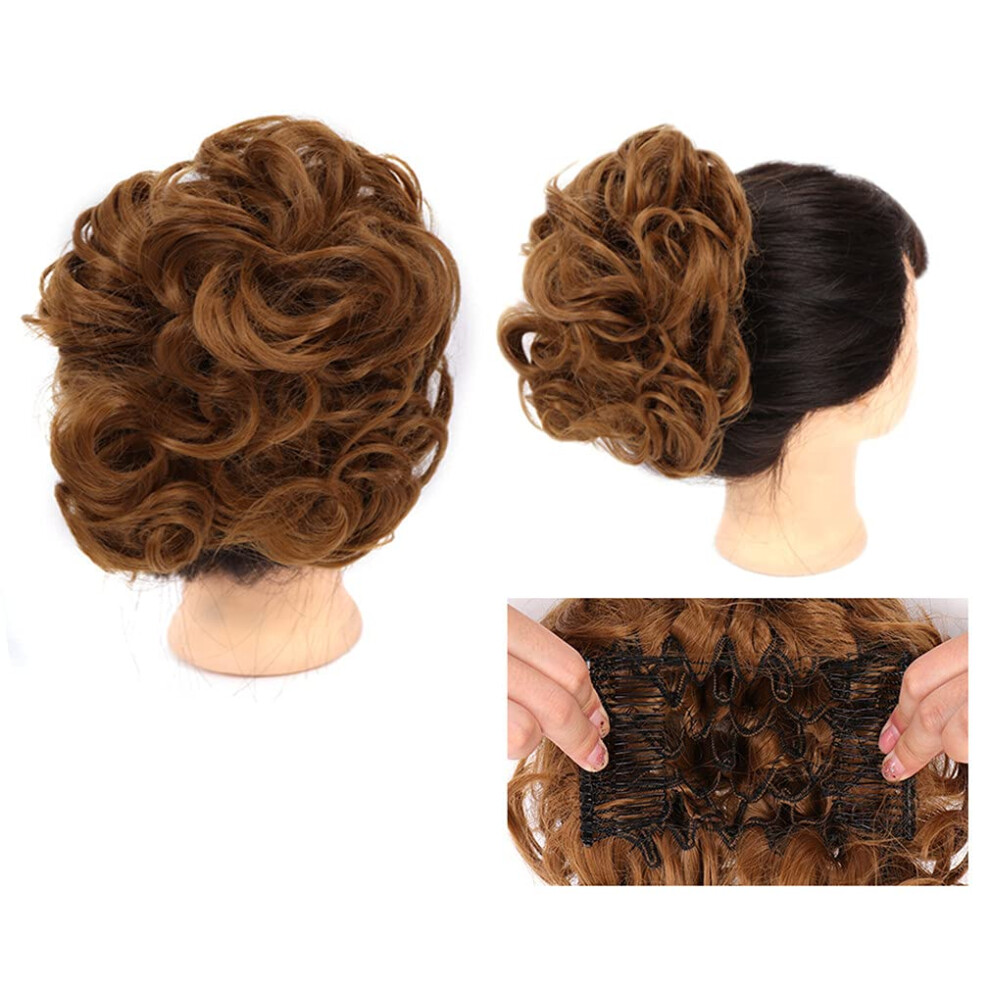 Unisex Messy Bun Hairpiece With Comb Clip, Synthetic Curly Hair Bun Extension, Instant Volume Boost