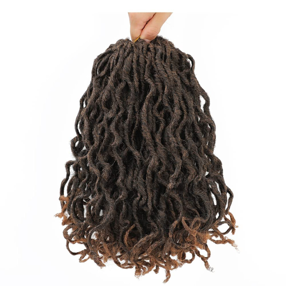 Unisex 6 Packs 12 Inch Goddess Locs Crochet Hair, Prelooped Faux Locs With Curly Ends T30 Color