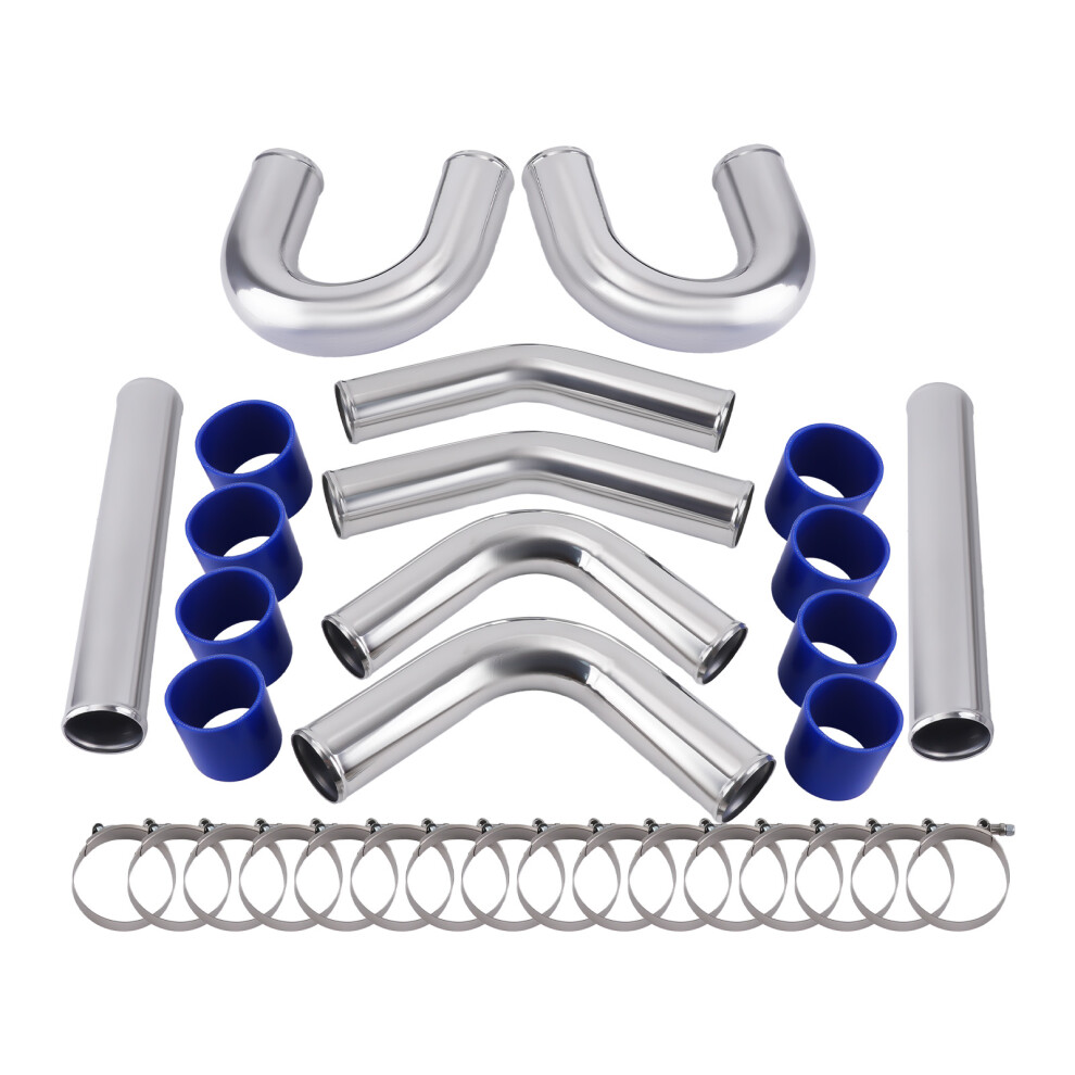 3" Inch 76Mm Turbo Intercooler Pipe Kit + Hose Piping Aluminum Universal Blue 6941324419748
