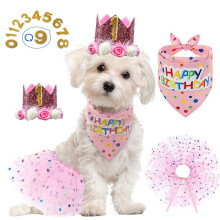 Accessoires voor een verjaardagsfeestje voor je huisdier: een roze sari/sjaal set voor een vrouwelijke hond, schattige feestkleding,