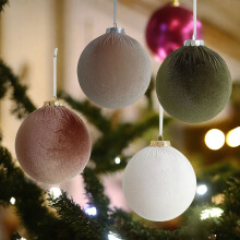 Yyuenw 4pc Velvet Christmas Balls 6 Inch Flocked Tree Ornaments Bulk - Brown, Green, Beige, White Xmas Decor