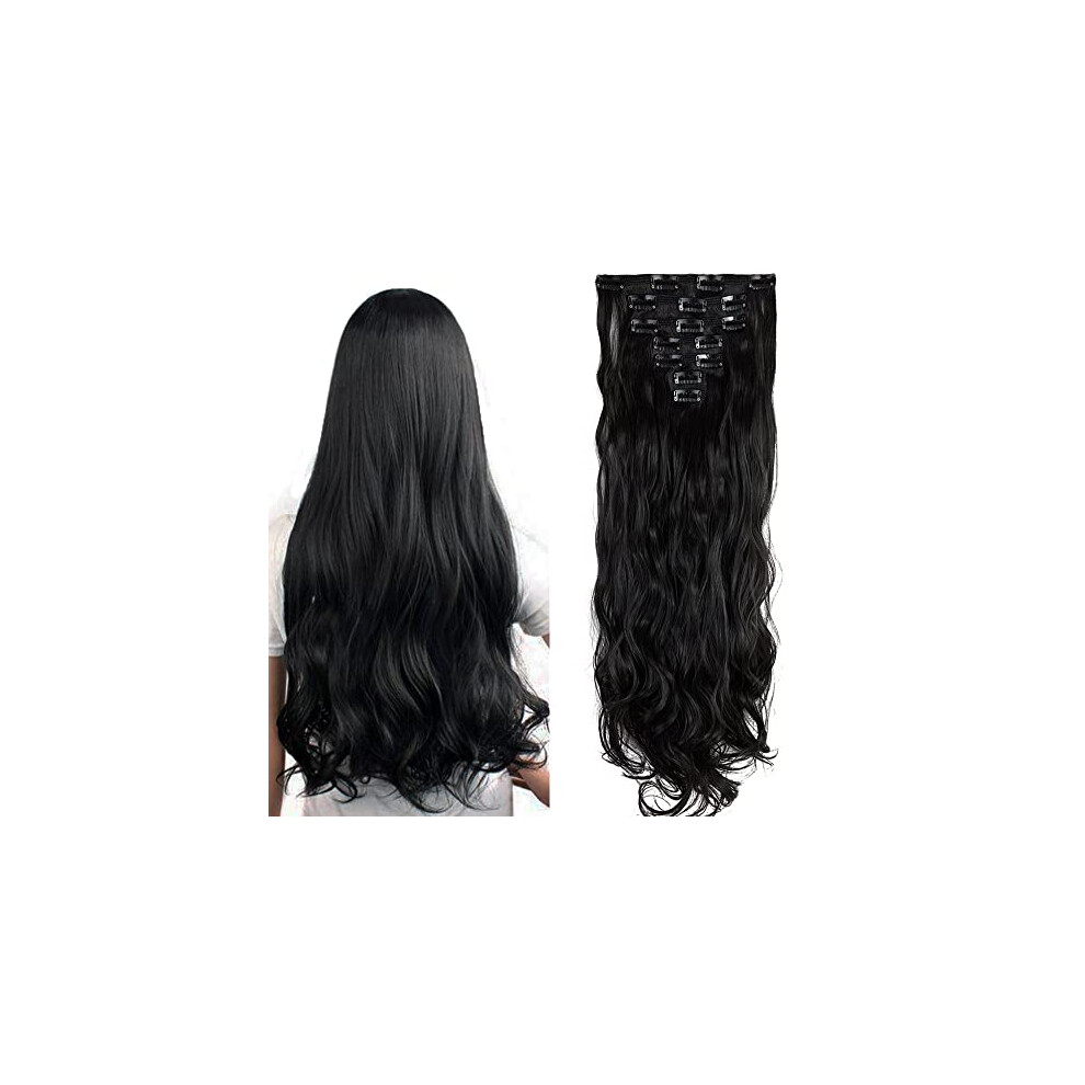 Unisex 24 Inch Wavy Curly Clip In Hair Extensions Synthetic For Women Sandy Blonde Bleach Blonde 7Pcs