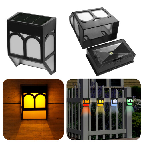 Conjunto de 4 luminárias solares de parede com mudança de cor para jardim, deck e cerca. 2