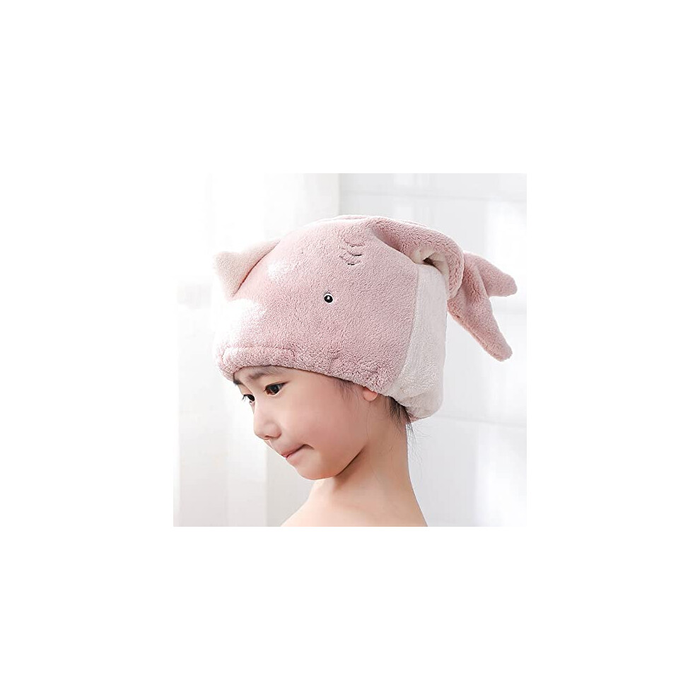 Kids Hair Drying Towel With Fast Absorption, Soft Cartoon Microfiber Cap For Girls Bath And Swim, Pink