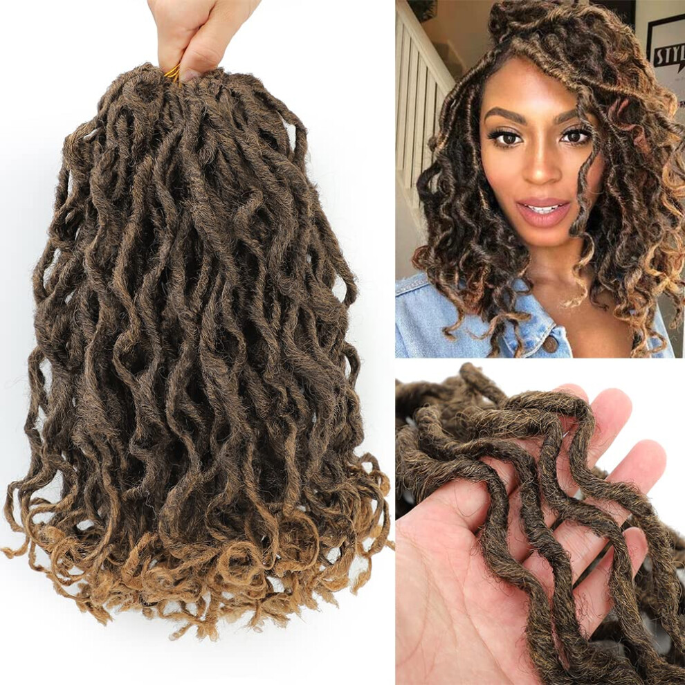Unisex 6 Packs 12 Inch Goddess Locs Crochet Hair, Prelooped Mermaid Faux Locs With Curly Ends T27 Ombre