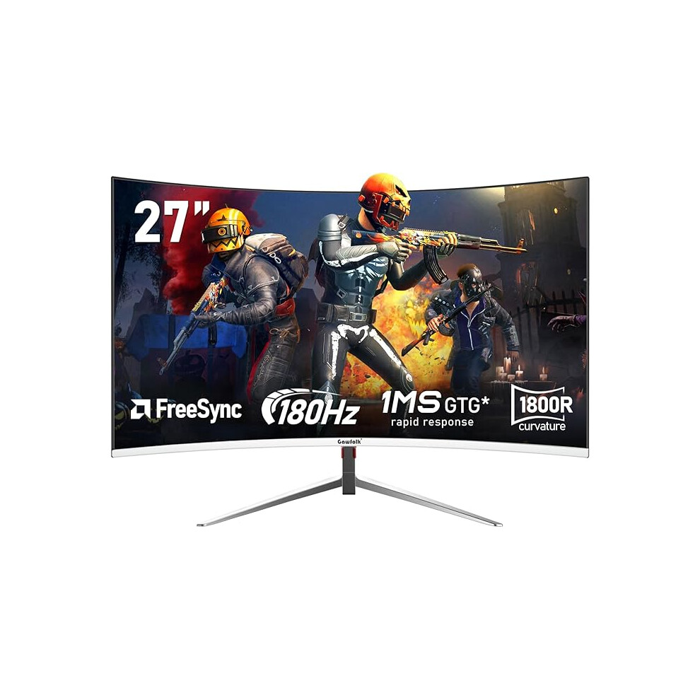 Gawfolk 27 Inch Pc Computer Screen,1800R Curved Gaming 180Hz Monitors, Fhd1080p 1Ms Without Bezel, Freesync