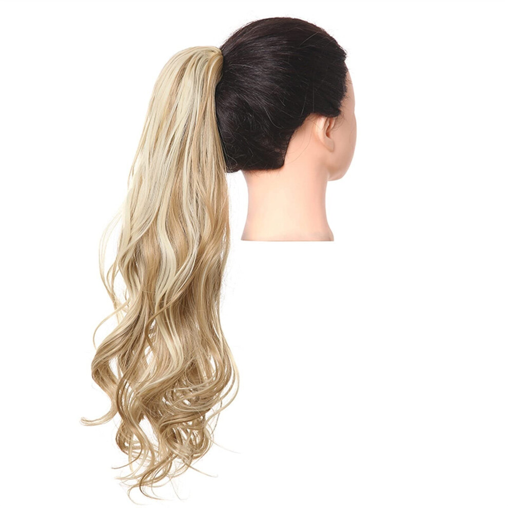 Unisex Curly Clip In Ponytail Extension Blonde Wavy Heat Resistant Synthetic Hairpiece 18 Inches