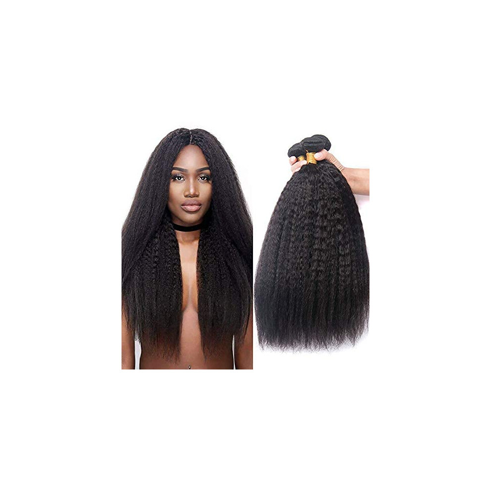 Unisex Black 10 Inch Kinky Straight Human Hair Bundles Virgin Yaki Weave 300G Natural Double Weft
