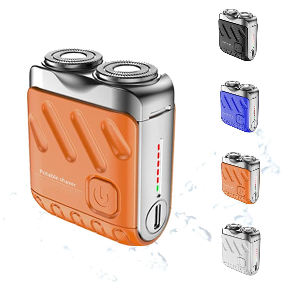 Orange Electric Shaver For Men Waterproof Usb Rechargeable Dualhead Pocket Size Travel Beard Trimmer