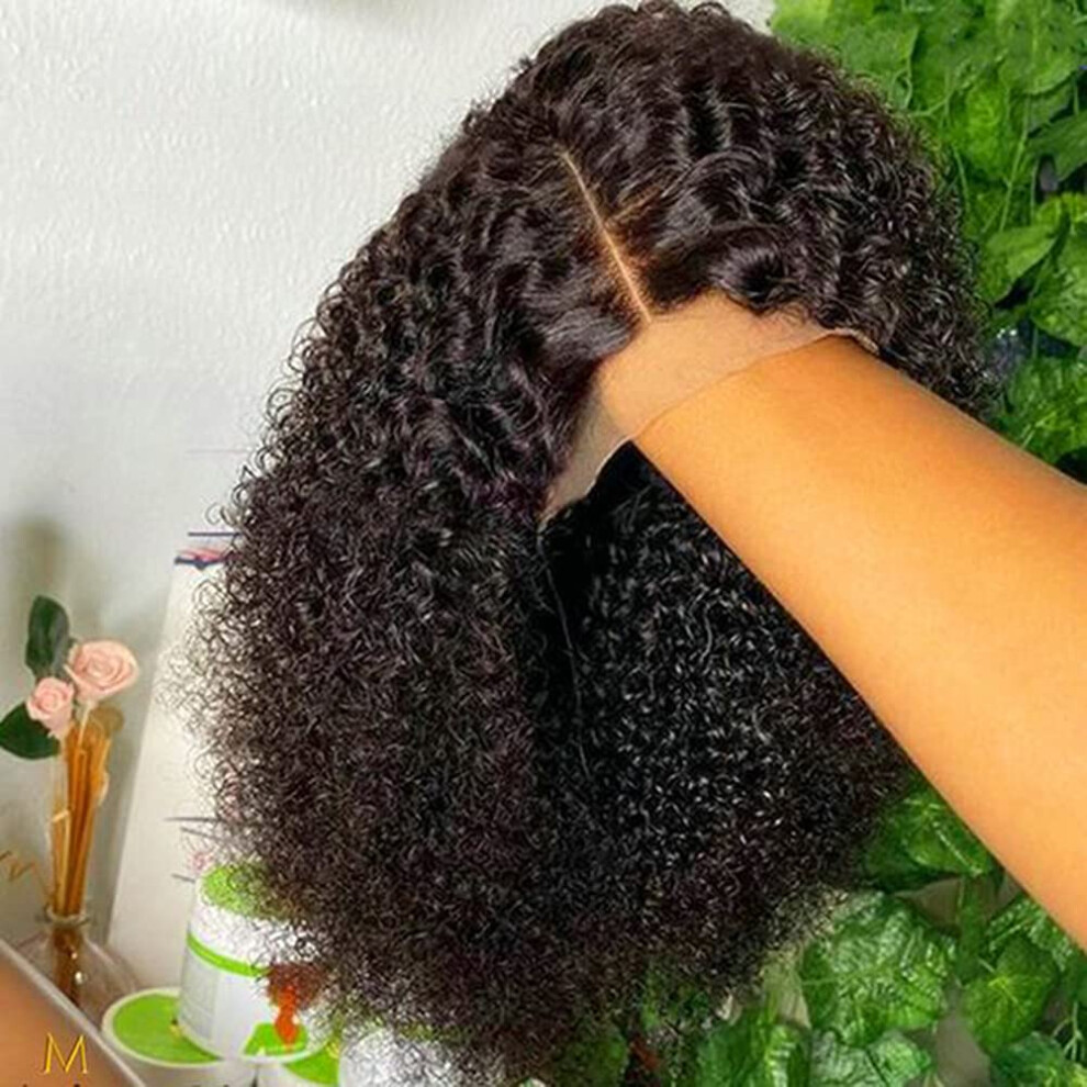 Unisex Afro Kinky Curly 13X4 Lace Front Wig 18 Inch Brazilian Human Hair Pre Plucked With Baby Hair