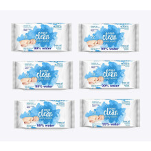 6 Pack Aqua Clean Baby Wet Wipes (72 Wipes) 99% Water 100% Biodegradable Plastic Free