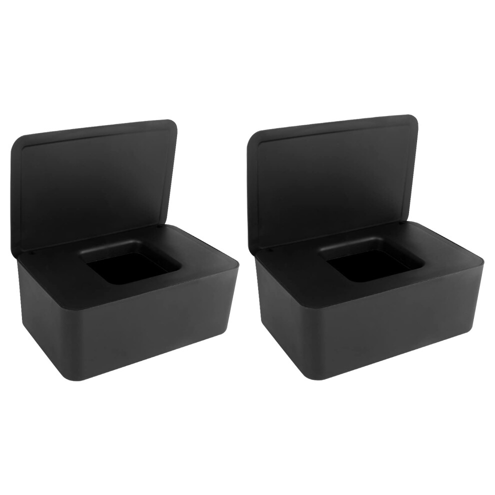 Anruyi Baby Wet Tissue Box With Lid Seal - Plastic Wipes Dispenser Case For Home Office Desk (Black)