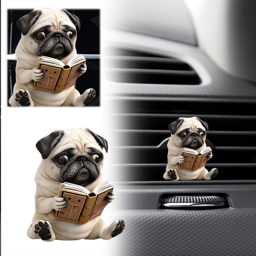 Cute Pug Car Air Freshener Vent Clip Diffuser With Longlasting Fragrance Acrylic Design 9099447408051