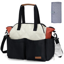 Lekebaby Baby Changing Bag, Large Nappy Bags for Mom and Dad,Nappy Changing Bag Stylish Travel Tote with Nappy Changing Mat，Brown