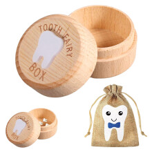 Tooth Fairy Box,1 pcs Tooth Box with 1 pcs Tooth Fairy Bag,Wooden Tooth Bo x for Toot h Loss Baby Birthday Gifts,Too th Fair y Letter,Bab y Toot h St