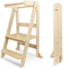 Foldable Toddler Tower, Kitchen Stool for kids with Non-Slip Design, Wooden Learning Tower with 3 Adjustable Heights & Safety Rails, Montessori Step
