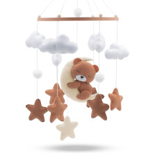 Babykajo Baby Mobile Sleeping Bear - Wooden Ring Cute Animal Mobile for Baby Cots or Nursery Decoration