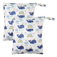 MOLENCO 2 Packs Wet Bag, Waterproof Wet Dry Bags, Reusable Washable Cloth Diaper Bags, Nappy Bags with Double Zipper Pockets for Baby Items, Wet Clot