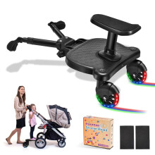 CozyGoo Universal Buggy Board with Seat & LED Wheels - Adjustable Ride-On Board for Strollers, Safe & Fun Buggy Board for Kids Aged 2-6 Years, Suppor