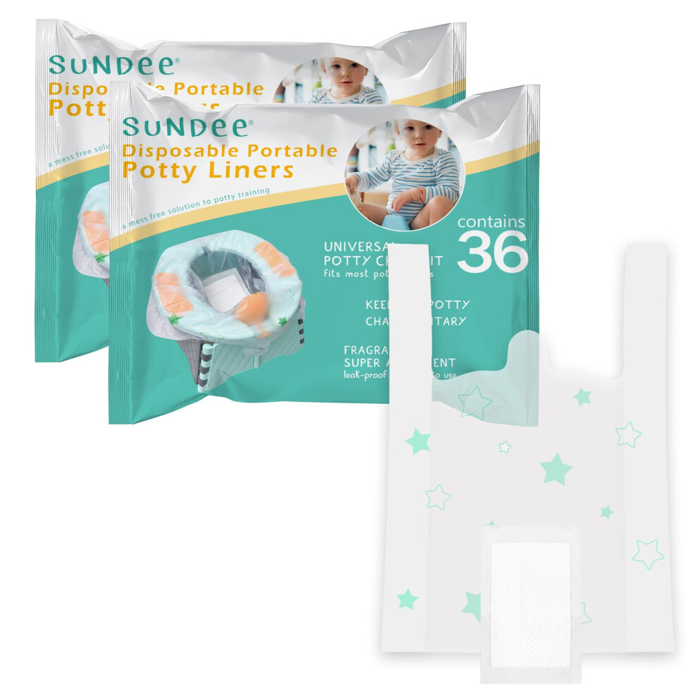 Deezomo 72 Pcs Disposable Potty Chair Liners With Absorbent Pads, Universal Potty Training Toilet Seat Toddler Outdoors Commode Liners