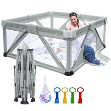 Heyo.Ja Baby playpen Foldable, Large Play Yard, playpen for Babies and Toddlers, Play pens for Babies and Toddlers, Indoors and Outdoors, Cold Grey (