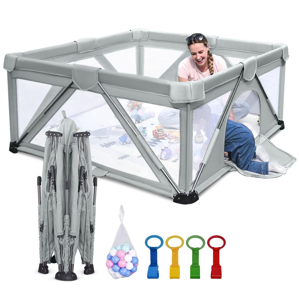 Baby Playpen Foldable, Large Play Yard, Playpen For Babies And Toddlers, Play Pens For Babies And Toddlers, Indoors And Outdoors, Cold ( Grey Heyo.ja