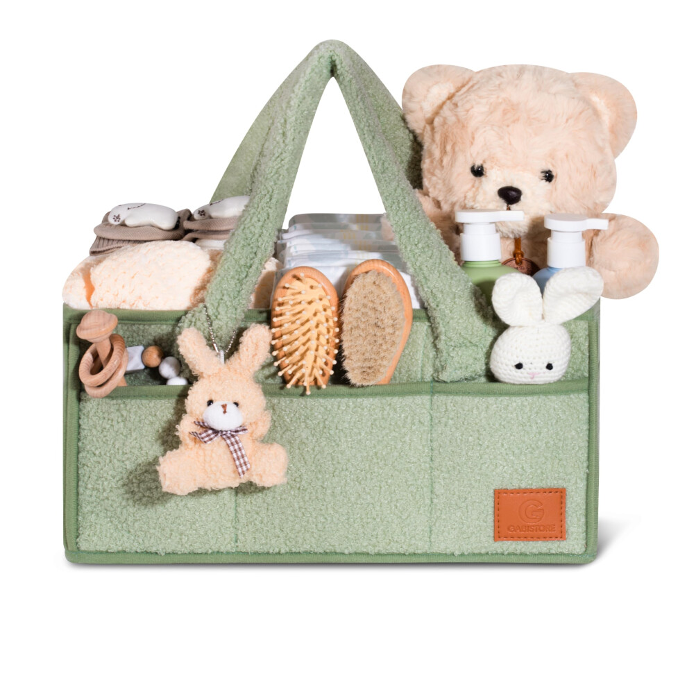 Nappy Caddy Organiser Changing Basket Baby Essentials Baby Hamper Basket Portable Travel Bag Luxury Soft Fabric Rabbit Key Ring Detachable Gabi Store