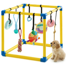 Soulchen Puppy Play Gym with 8 Hanging Toys, Interactive Sensory Mat for Pets Indoor Jungle Gym PVC Frame with Bungee Straps Enrichment Activity Cent
