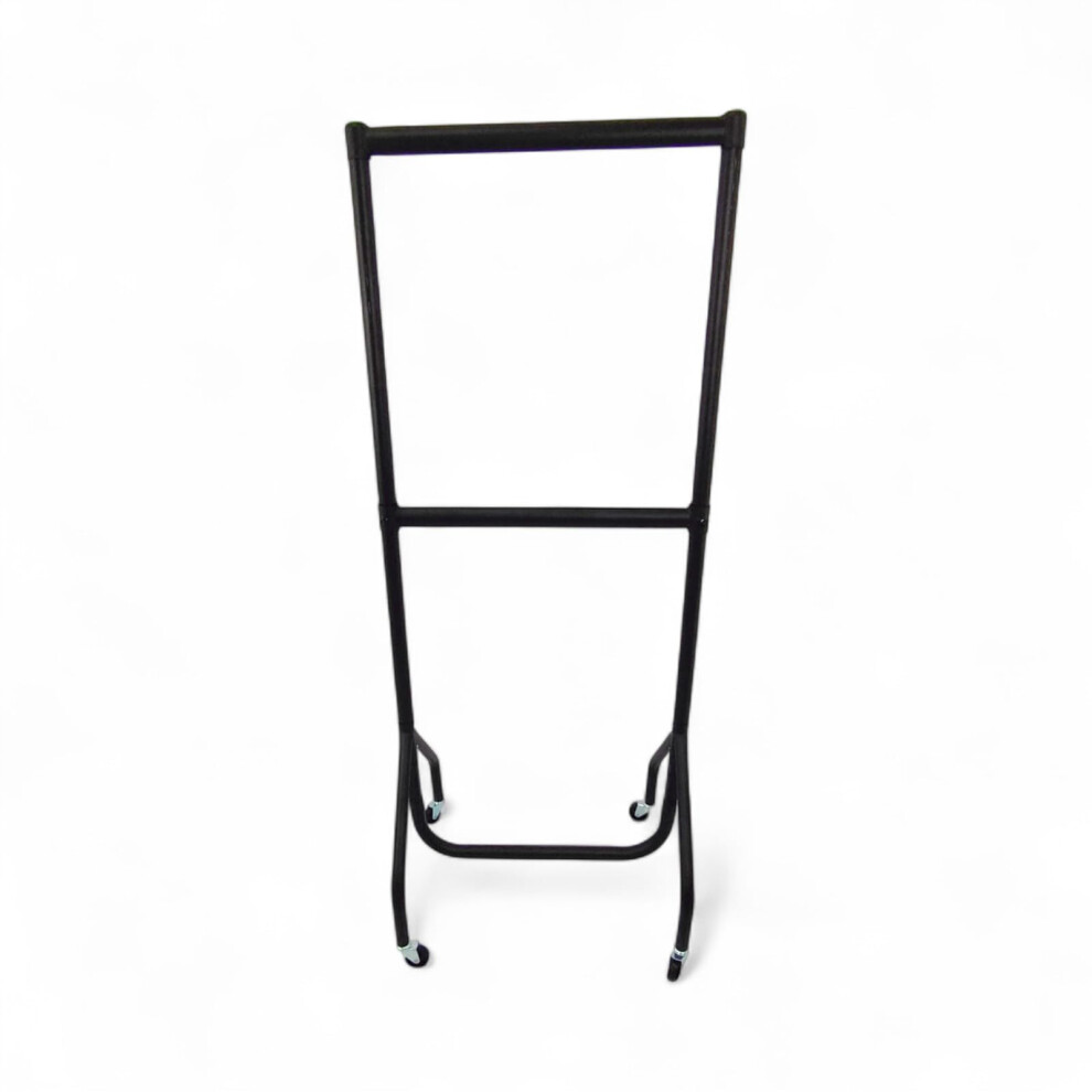 2Ft Wide X 5Ft High Two-Tier Heavy Duty Clothes Rail With Adjustable Centre Bar, Steel Garment Rack, 150Kg Capacity, Castor Black Shoplines Supplies