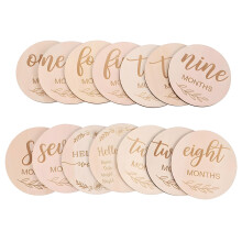 Monthly Milestone Cards, 14 Pcs Wooden Double-Sided Milestone Cards, 10cm Round Wooden Discs for Birth Announcement and Party Decorations, Suitable f