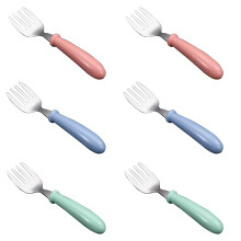 6Pcs Practical Steel Girls Forks Set Safe Convenient Round Handle Little Boy Forks Non-Slip Toddler Cutlery Set for Schools, Kindergartens Using