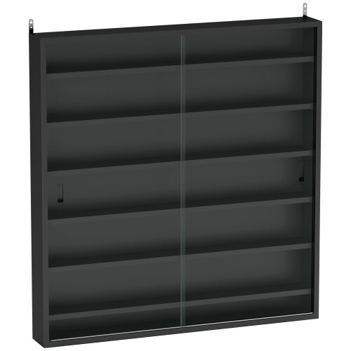 Six Shelf Display Cabinet, with Glass Doors - Black