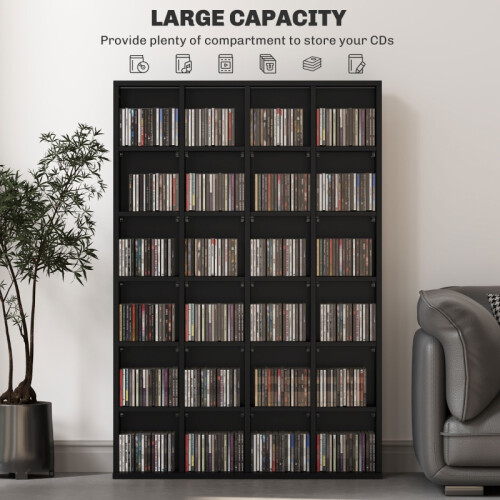 CD Storage Unit with Adjustable Shelves, 89 x 130.5 cm, Black 2