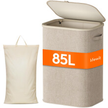Lifewit 85L Laundry Basket with Lid, Large Laundry Hamper with Plastic Handles and Removable Bag, Foldable Tall Dirty Clothes Hampers for Laundry for