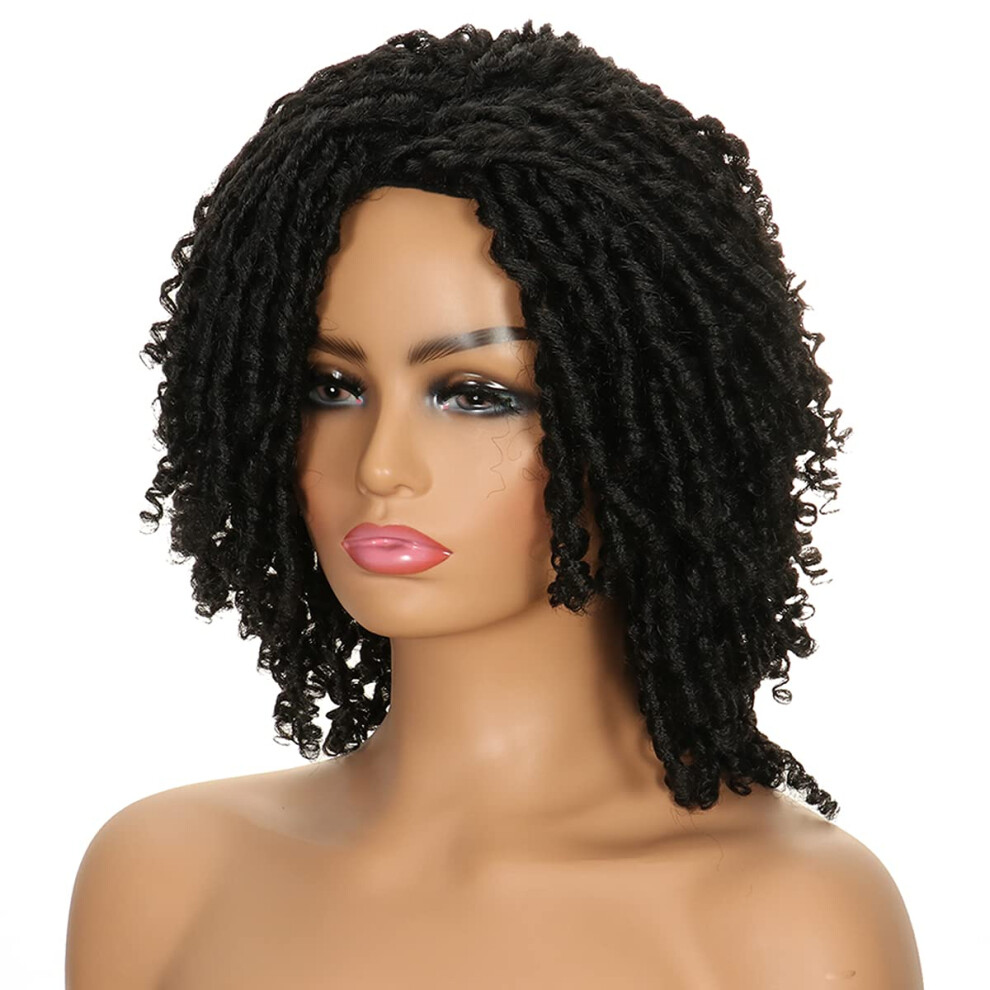 Unisex Black Synthetic Dreadlock Wig Ombre Short Faux Locs With Curly Ends For Women Daily Wear