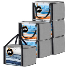 KURNI Storage Bags Clothes 6 Pack Grey, Large Moving Boxes With Top
