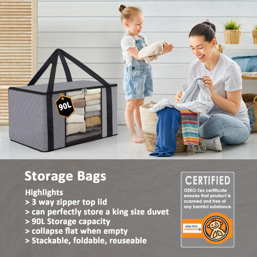 KURNI Storage Bags Clothes 6 Pack Grey, Large Moving Boxes With Top 1