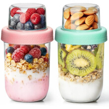 ComSaf Overnight Oats Container 480+120mL, 2 Pack Glass Overnight Oat