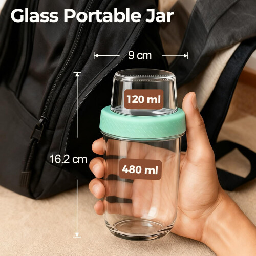 ComSaf Overnight Oats Container 480+120mL, 2 Pack Glass Overnight Oat 1