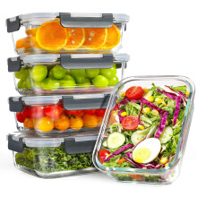 YASHE 5 Pack Glass Containers with Lids, 1040ml Thick & Durable Food