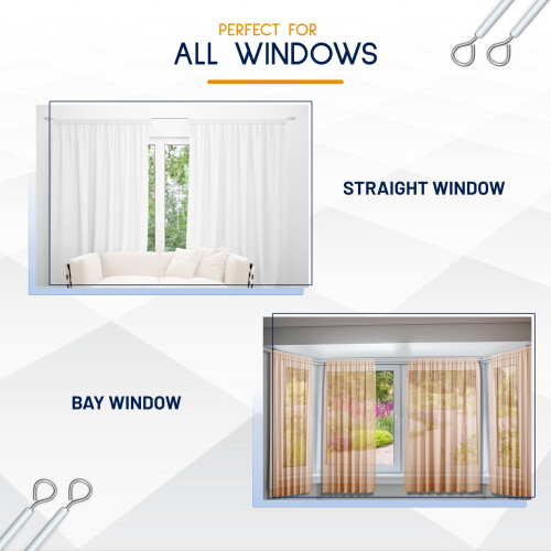 Dikots Net Curtain Wire and Hooks Set - 3 Meter Curtain wire kit with 2