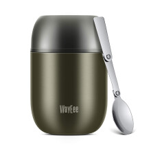 WayEee Food Flask, Stainless Steel King Food Jar with Folding Spoon-450ml (Gray)