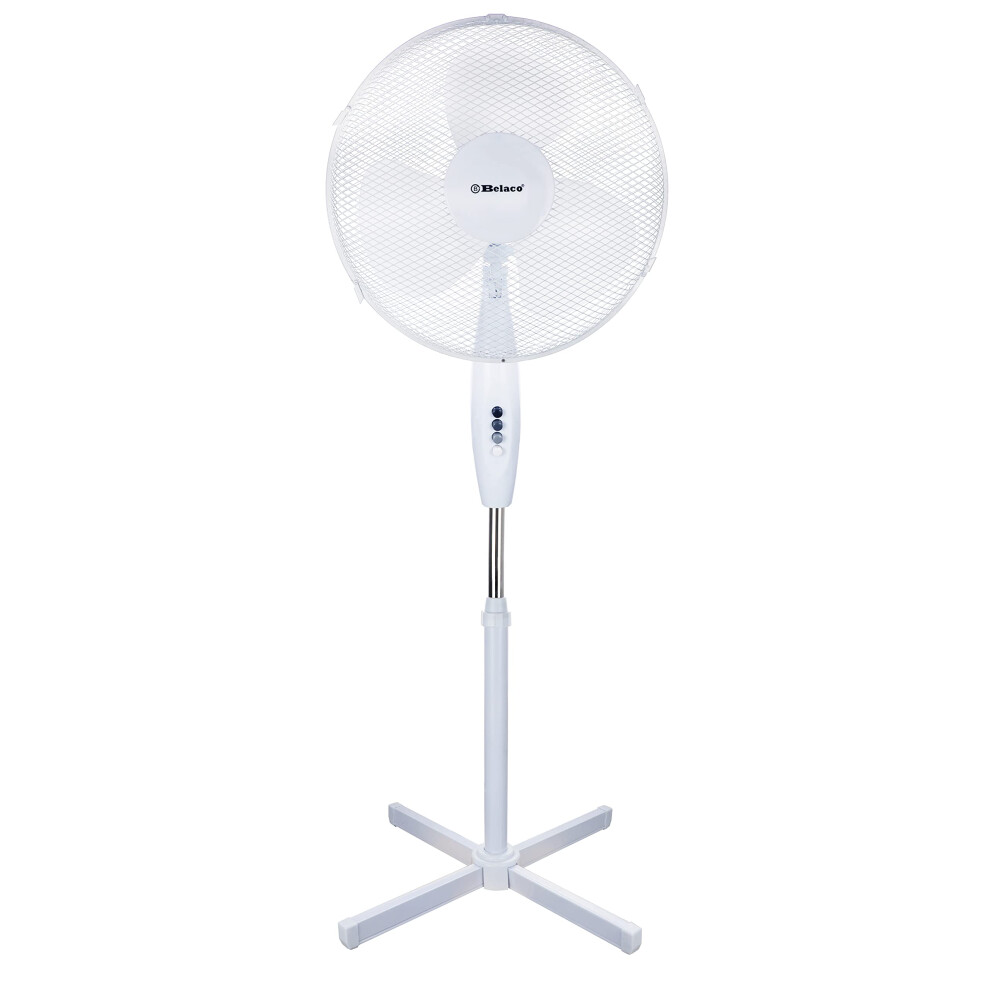 Belaco 16 Inch Pedestal Fan With Oscillation, 3 Blades, Adjustable Height, Quiet Powerful Cooling Airflow, 40W, White 62971607