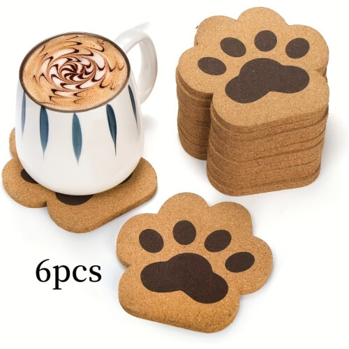 DEKAXID12Pack σουβέρ από φελλό Cat Paw, απορροφητικά επαναχρησιμοποιήσιμα ξύλινα πατάκια 2
