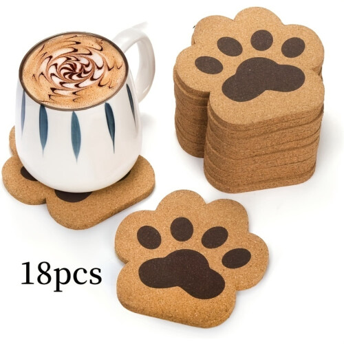 DEKAXID12Pack σουβέρ από φελλό Cat Paw, απορροφητικά επαναχρησιμοποιήσιμα ξύλινα πατάκια 1