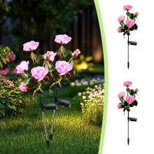 Conjunto de 2 luzes solares para exterior Djunllk - 5 rosas com luzes, liga/desliga automático, à prova d'água, compatível com decoração de